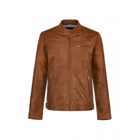 Brązowa klasyczna skórzana kurtka męska KURMS-0328-1373 W24