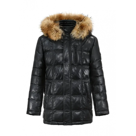 KURMS-0348-1327(Z24) Skórzana kurtka męska ocieplana