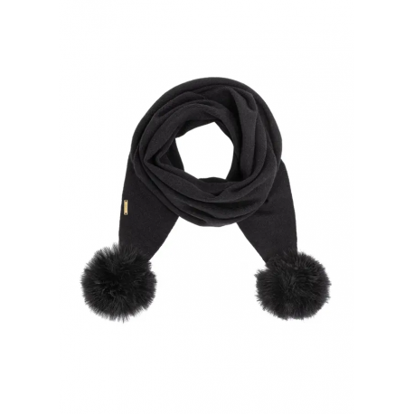 SZADT-0180-99 OCHNIK Czarny szalik damski z pomponami
