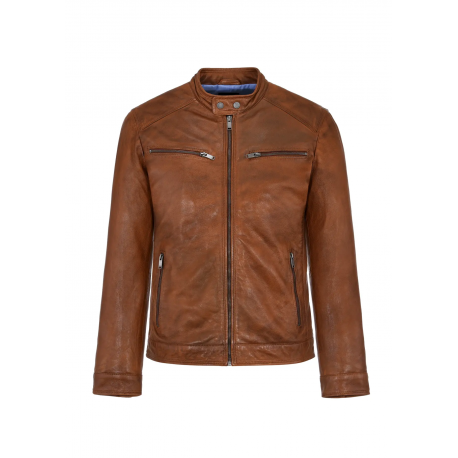 Brązowa skórzana kurtka męska KURMS-0326-1363(W25)