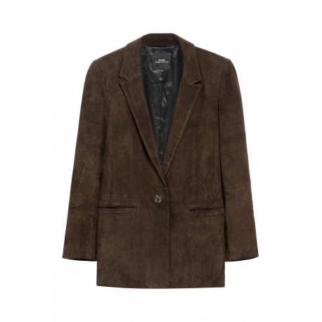 Brązowa zamszowa marynarka damska KURDS-0521-2880 Z25