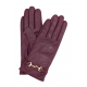 REKDS-0087-49 Z25 Bordowe skórzane rękawiczki damskie z klamrą