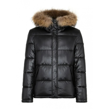 Czarna ocieplana kurtka męska z futrem KURMT-0341-99 Z25