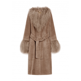 Beżowy wełniany płaszcz z futrem FUTDW-0014A-91 Z25