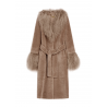 Beżowy wełniany płaszcz z futrem FUTDW-0014A-91 Z25