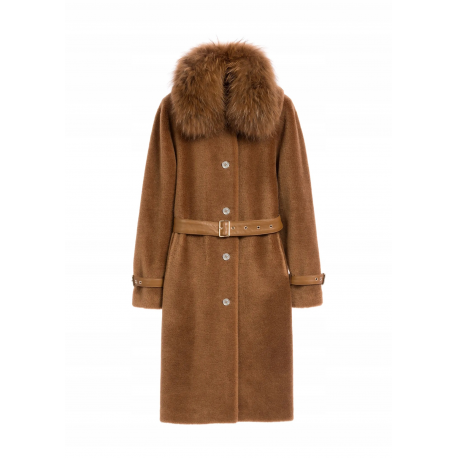 Długie futro damskie w kolorze camelowym FUTDW-0031-24 Z25