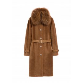 Długie futro damskie w kolorze camelowym FUTDW-0031-24 Z25