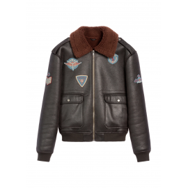 Brązowy kożuch męski w stylu pilotki KOZMP-0007-90 Z25