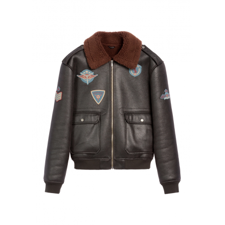 Brązowy kożuch męski w stylu pilotki KOZMP-0007-90 Z25