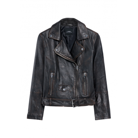 Ciemnobrązowa skórzana kurtka damska KURDS-0563-2729 Z25