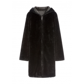Czarne futro damskie z kapturem FUTDP-0073-99 Z25