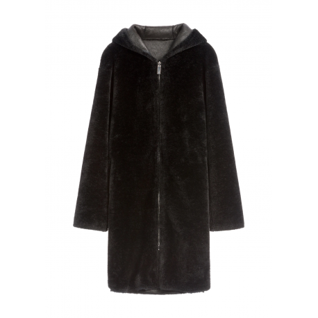 Czarne futro damskie z kapturem FUTDP-0073-99 Z25