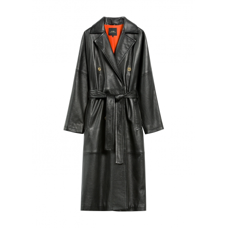 Czarny skórzany płaszcz damski KURDS-0487-1192 Z25