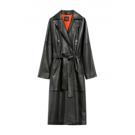 Czarny skórzany płaszcz damski KURDS-0487-1192 Z25