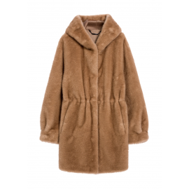 Beżowe futro damskie z kapturem FUTDP-0062-81 Z25