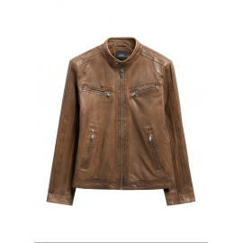 Skórzana kurtka męska w kolorze koniaku KURMS-0397-1F(W26)