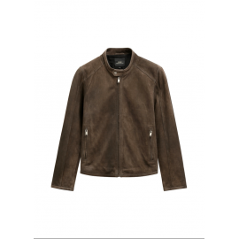 Brązowa zamszowa kurtka męska KURMS-0396-1I(W26)