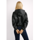 Czarna skórzana kurtka damska z kapturem KURDS-0412-99(W26)