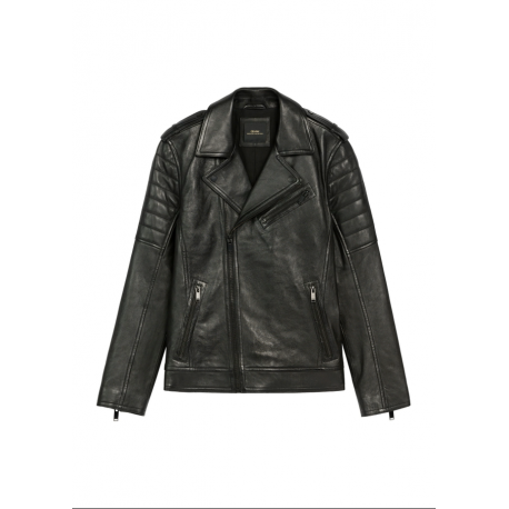 Czarna skórzana kurtka ramoneska męska KURMS-0391-99(W26)