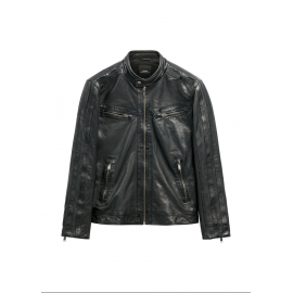 Skórzana kurtka męska w kolorze czarnym KURMS-0397-99(W26)