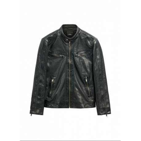 Skórzana kurtka męska w kolorze czarnym KURMS-0397-99(W26)