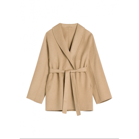 Camelowy płaszcz damski z wełną PLADT-0074-1D(W26)