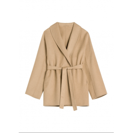 Camelowy płaszcz damski z wełną PLADT-0074-1D(W26)
