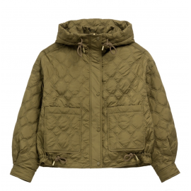 Oliwkowa krótka pikowana kurtka oversize KURDT-0660-8D(W26)