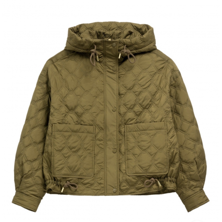 Oliwkowa krótka pikowana kurtka oversize KURDT-0660-8D(W26)